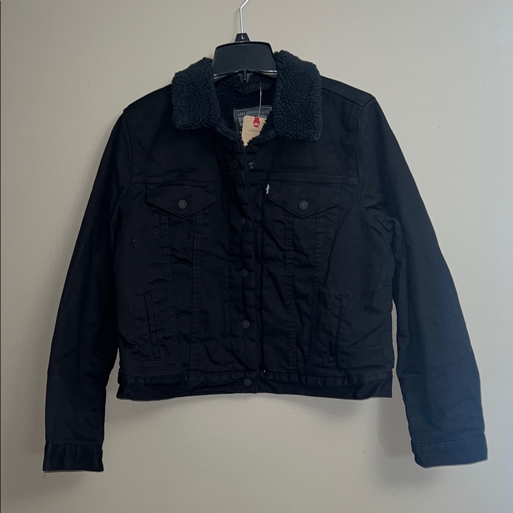 Levi's Black Jean Jacket with Fleece Collar